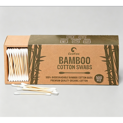 Bamboo cotton swabs, 500 swabs per pack | Eco-friendly pure cotton swabs | Double-ended design | 100% plant-based and natural |