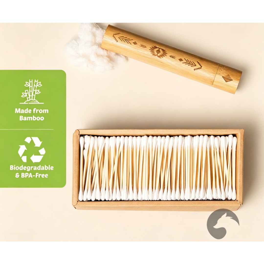 Bamboo cotton swabs, 500 swabs per pack | Eco-friendly pure cotton swabs | Double-ended design | 100% plant-based and natural |