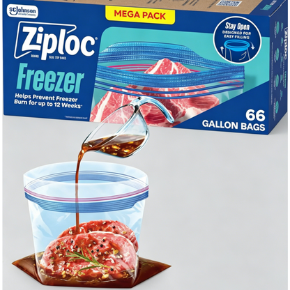 Ziploc Gallon Food Storage Freezer Bags, Stay Open Design, Easy to Fill, 66 Count