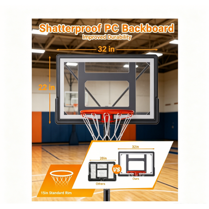Adjustable Height Kids Basketball Hoop | 5.5–7.5 FT, 33" Shatterproof Backboard