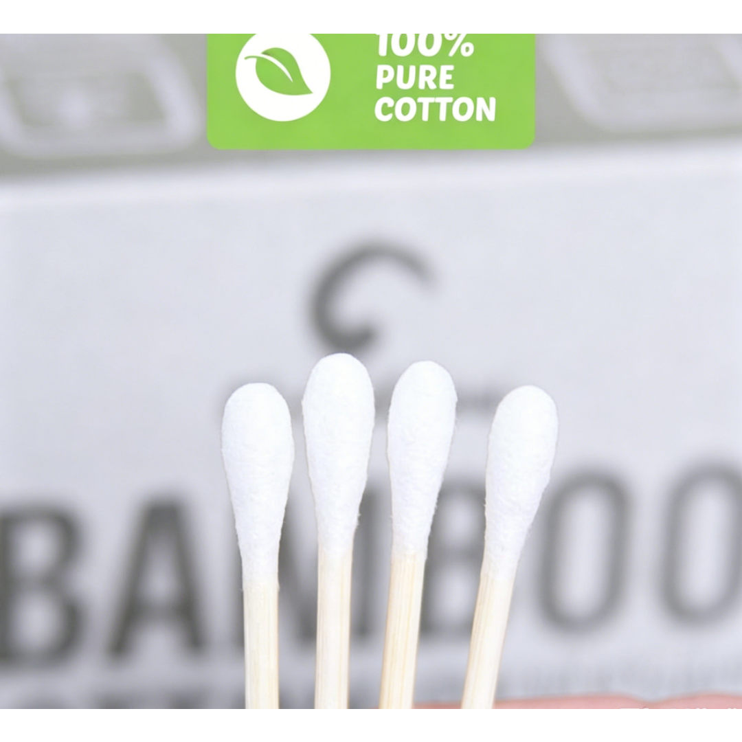 Bamboo cotton swabs, 500 swabs per pack | Eco-friendly pure cotton swabs | Double-ended design | 100% plant-based and natural |