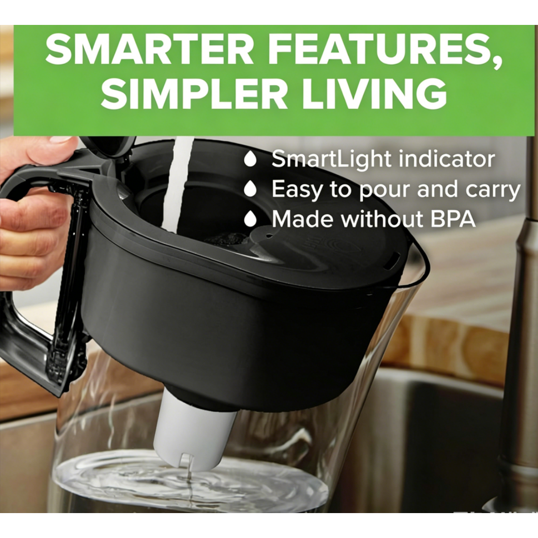 Brita Metro water filter pitcher with smart indicator light for easy filter replacement.