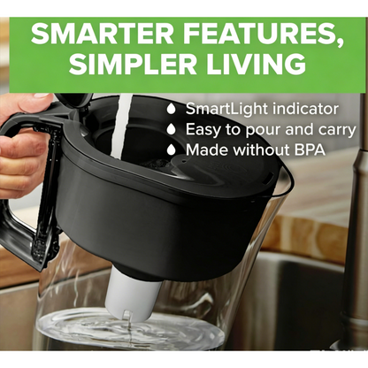 Brita Metro water filter pitcher with smart indicator light for easy filter replacement.