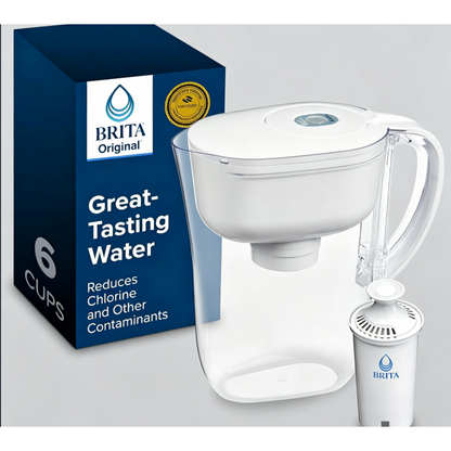 Brita Metro water filter pitcher with smart indicator light for easy filter replacement.