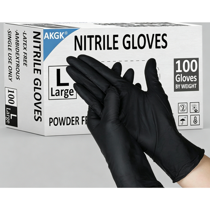 AKGK nitrile gloves, 100-piece pack, disposable black nitrile gloves
